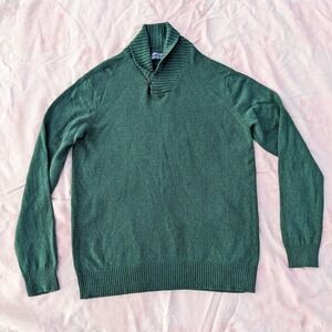 Jeremy Argyle NYC Sweater Mens XL Green Wool Yak Cashmere Shawl Collar Grandpa